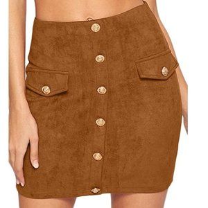 NWT Boosouly Women's Faux Suede Button Front High Waisted Pencil Mini Skirt